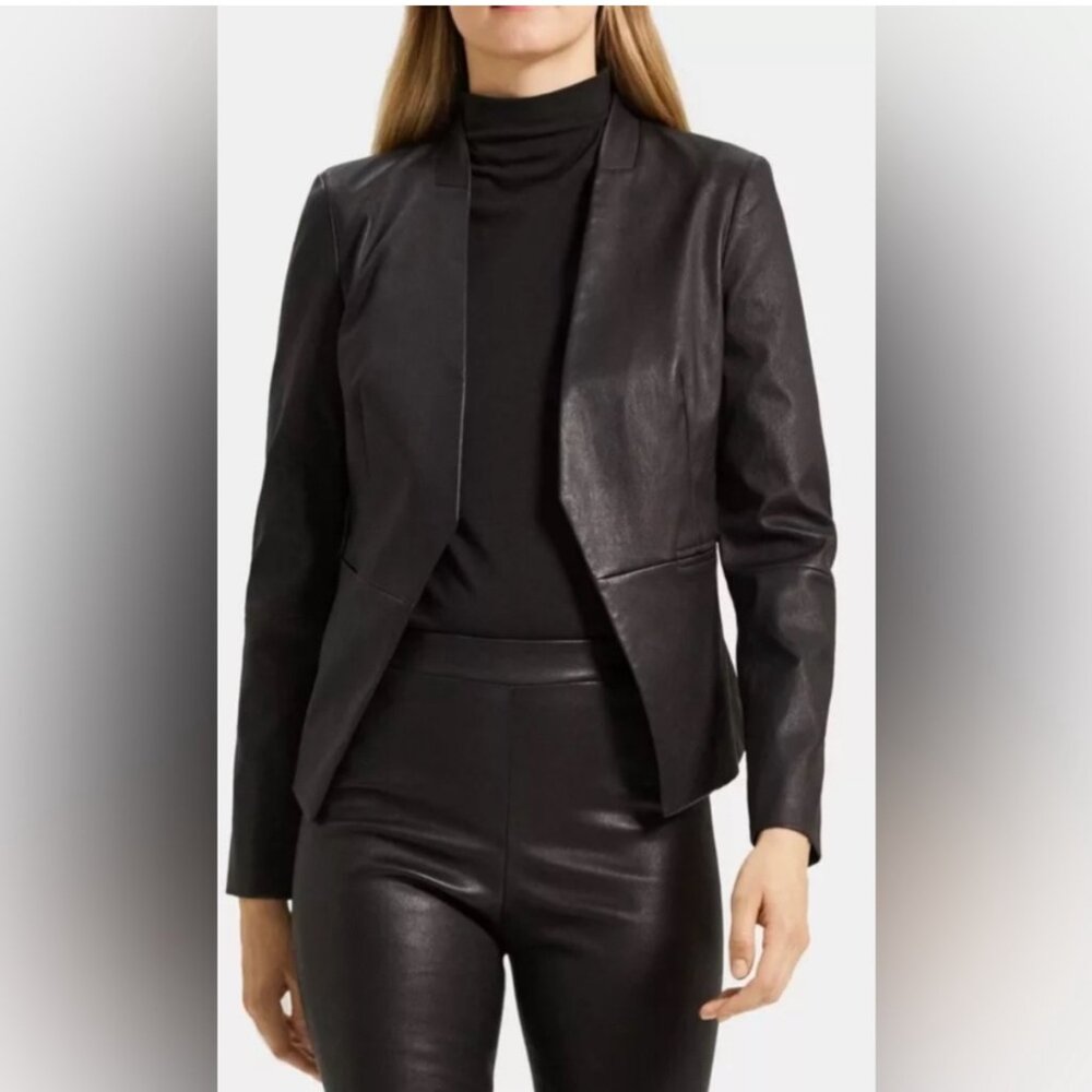 Theory Black Structured Leather Jacket